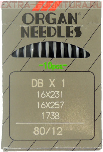 Иглы Organ для прямострочных машин с тонкой колбой (DB*1/80) ПШМ № 80/12, уп.10шт.