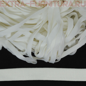 Шнур ПЭ плоский 10 мм, цв. белый, уп.100м, арт.В603