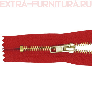 Молния джинсовая № 5, 18 см, латунь, цв.148 красный